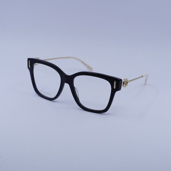 Gucci GG1204O 001 Eyeglasses Black/Gold 55mm Square Frame - Picture 1 of 11